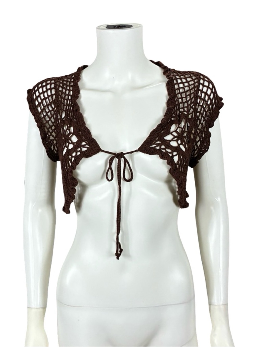 Gadzooks Vintage Y2K Brown Crochet Open Knit Shrug Cardigan